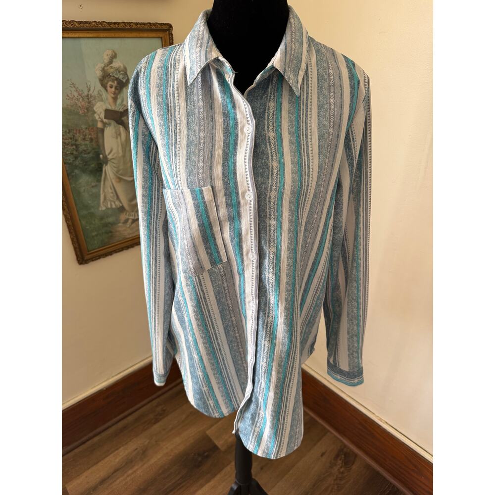 Southwestern Stripe Boho Button Down Shirt Oversized Small Coastal Cowgirl